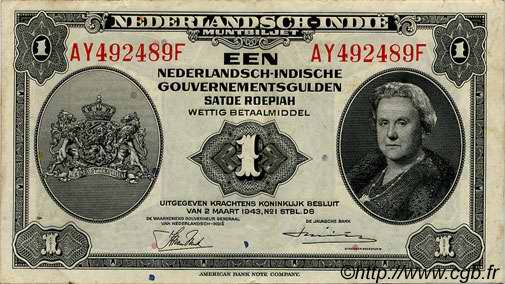 1 Gulden NETHERLANDS INDIES  1943 P.111a XF-