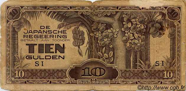 10 Gulden NETHERLANDS INDIES  1942 P.125c G