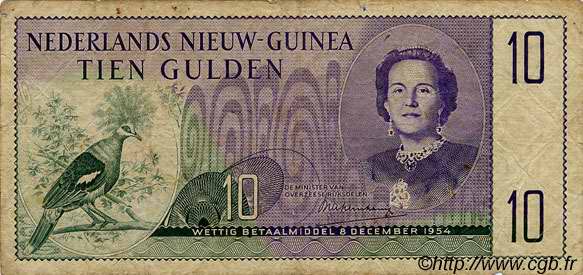 10 Gulden NETHERLANDS NEW GUINEA  1954 P.14a MB