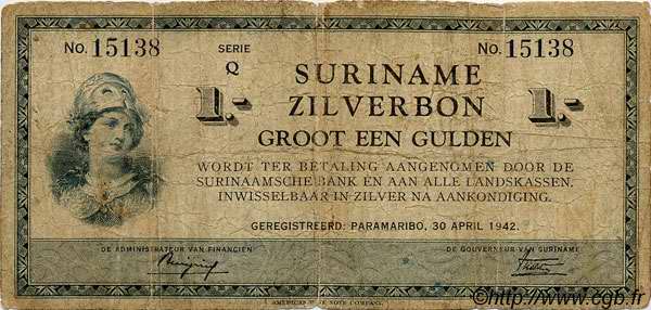 1 Gulden SURINAM  1942 P.105c RC+