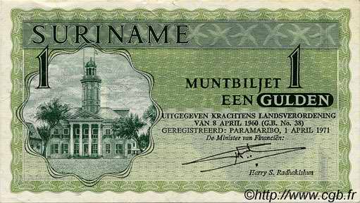 1 Gulden SURINAME  1971 P.116b SPL+