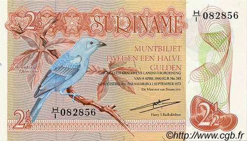 2,5 Gulden SURINAM  1973 P.118Aa UNC