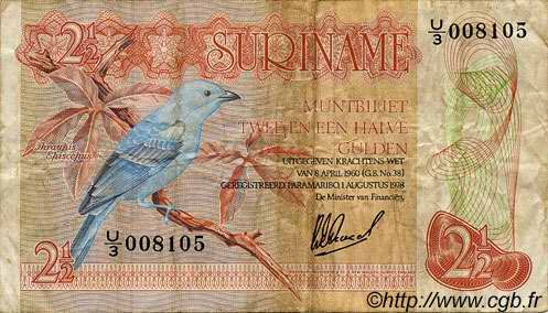 2,5 Gulden SURINAM  1978 P.118Ab F+