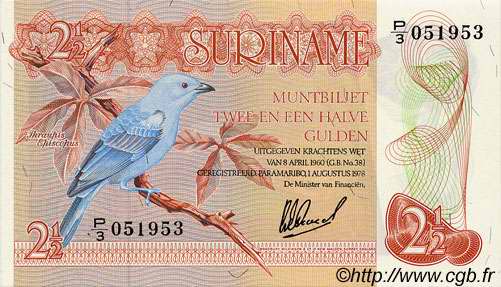 2,5 Gulden SURINAM  1978 P.118Ab UNC