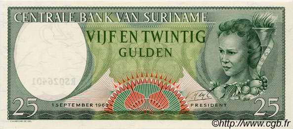 25 Gulden SURINAM  1963 P.122 UNC-