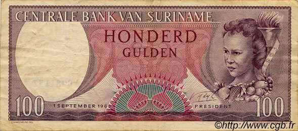 100 Gulden SURINAM  1963 P.123 VF-