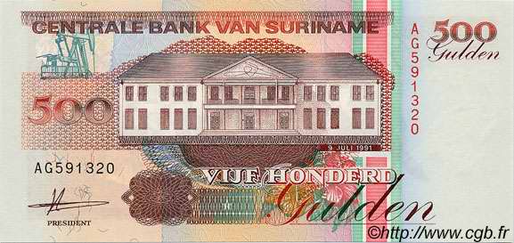 500 Gulden SURINAM  1991 P.140 ST