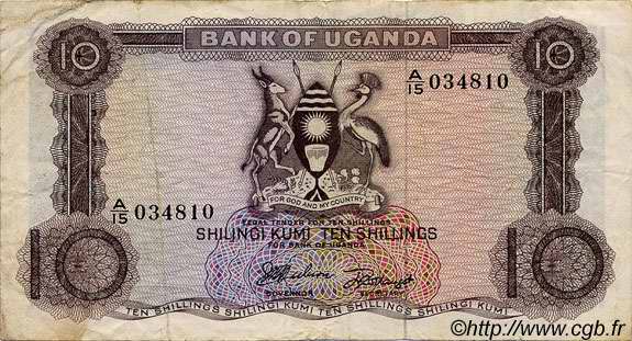 10 Shillings UGANDA  1966 P.02a MB