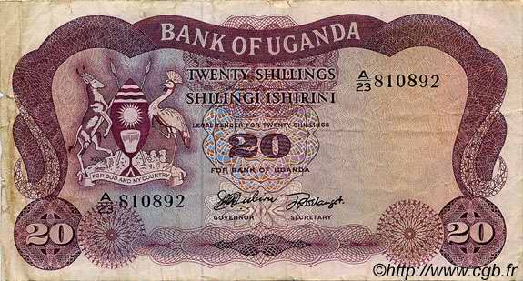 20 Shillings UGANDA  1966 P.03a S