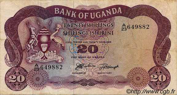 20 Shillings UGANDA  1966 P.03a q.BB