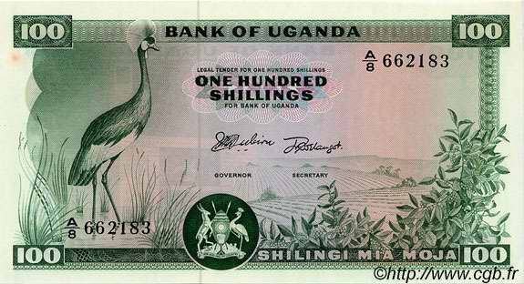 100 Shillings UGANDA  1966 P.05a fST+