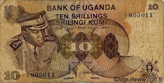 10 Shillings UGANDA  1973 P.06a q.MB