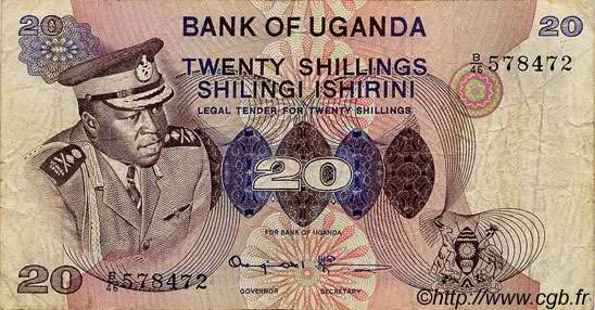 20 Shillings UGANDA  1973 P.07c F+