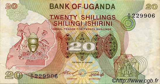 20 Shillings UGANDA  1982 P.17 VF
