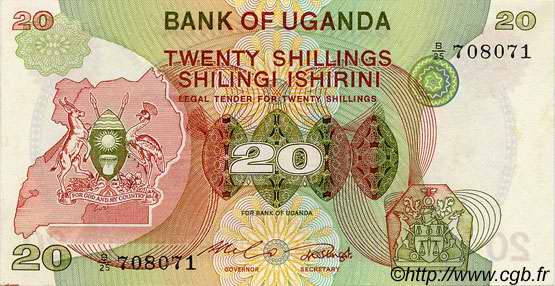 20 Shillings UGANDA  1982 P.17 AU