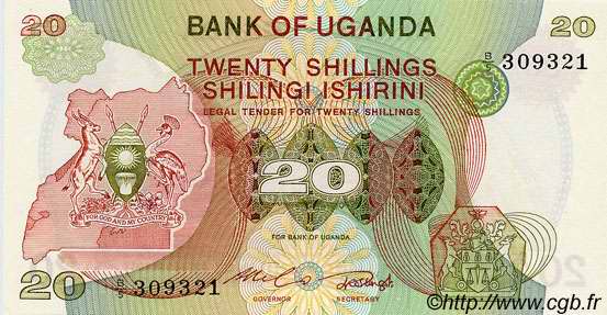 20 Shillings UGANDA  1982 P.17 UNC