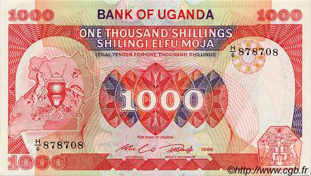1000 Shillings UGANDA  1986 P.26 ST