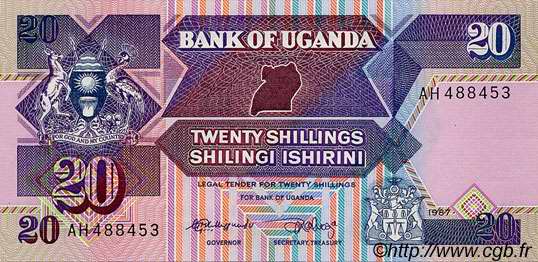 20 Shillings UGANDA  1987 P.29a FDC