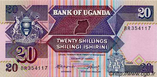 20 Shillings UGANDA  1988 P.29b UNC