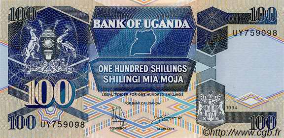 100 Shillings UGANDA  1994 P.31c SC+