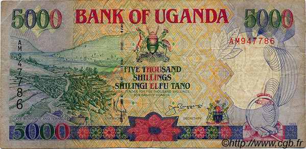 5000 Shillings UGANDA  1993 P.37a F-