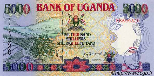 5000 Shillings UGANDA  1993 P.37a SC+