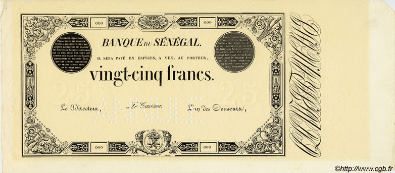 25 Francs Spécimen SENEGAL  1854 P.A.2s UNC-