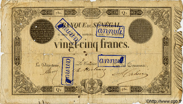 25 Francs Annulé SENEGAL  1854 P.A.2 fSGE