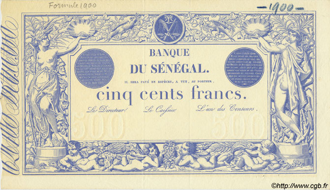500 Francs Spécimen SENEGAL  1874 P.A.5s EBC