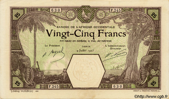 25 Francs DAKAR FRENCH WEST AFRICA (1895-1958) Dakar 1925 P.07Ba XF