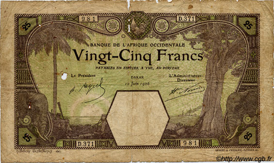 25 Francs DAKAR FRENCH WEST AFRICA (1895-1958) Dakar 1926 P.07Bb P