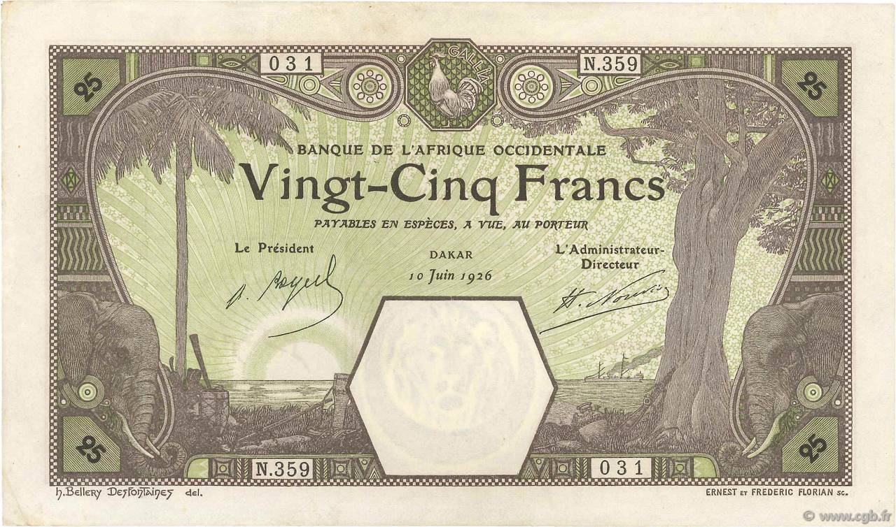 25 Francs DAKAR FRENCH WEST AFRICA (1895-1958) Dakar 1926 P.07Bc XF+