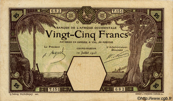 25 Francs GRAND-BASSAM FRENCH WEST AFRICA (1895-1958) Grand-Bassam 1923 P.07Db VF