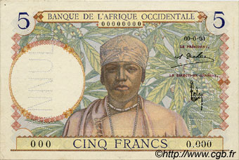 5 Francs Spécimen FRENCH WEST AFRICA  1934 P.21s AU