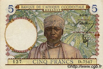 5 Francs FRENCH WEST AFRICA  1941 P.21 MBC+ a EBC