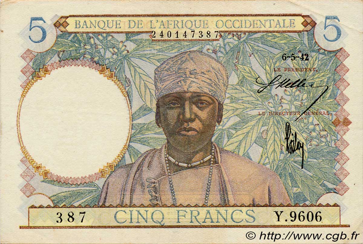 5 Francs AFRIQUE OCCIDENTALE FRANÇAISE (1895-1958)  1942 P.25 TTB+
