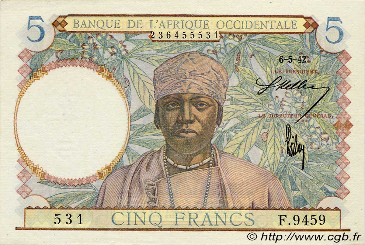5 Francs AFRIQUE OCCIDENTALE FRANÇAISE (1895-1958)  1942 P.25 pr.NEUF