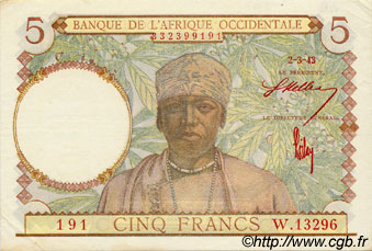 5 Francs FRENCH WEST AFRICA  1943 P.26 SPL