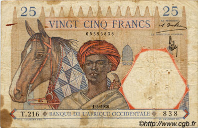 25 Francs FRENCH WEST AFRICA  1936 P.22 F-