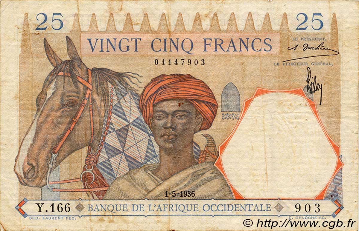 25 Francs AFRIQUE OCCIDENTALE FRANÇAISE (1895-1958)  1936 P.22 TB+