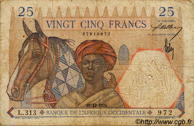 25 Francs FRENCH WEST AFRICA  1936 P.22 B