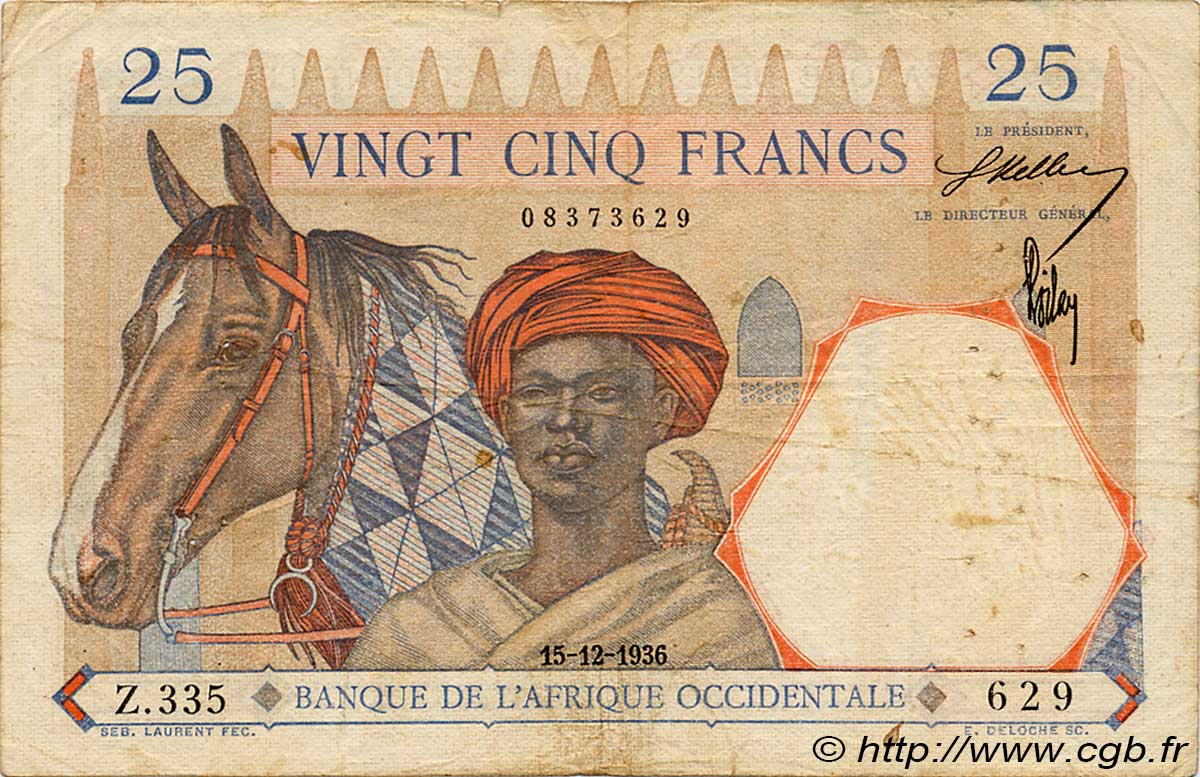 25 Francs AFRIQUE OCCIDENTALE FRANÇAISE (1895-1958)  1936 P.22 TB