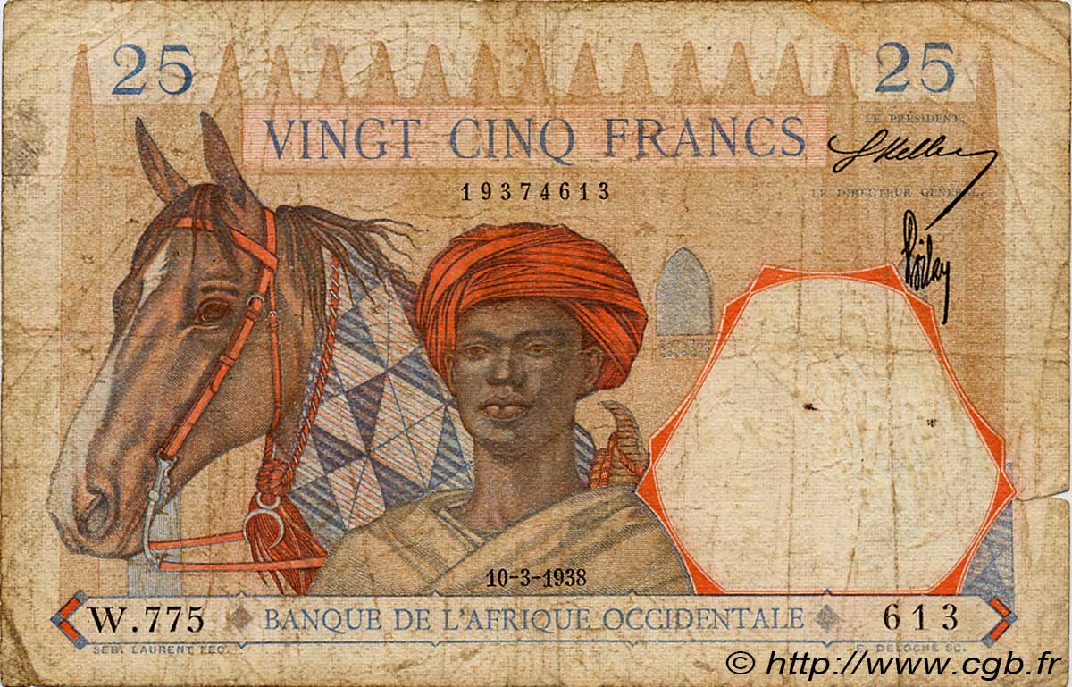 25 Francs FRENCH WEST AFRICA  1938 P.22 RC