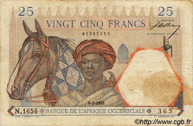25 Francs AFRIQUE OCCIDENTALE FRANÇAISE (1895-1958)  1939 P.22 TB
