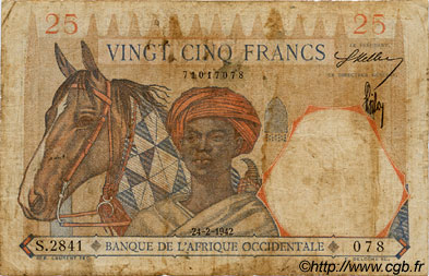 25 Francs FRENCH WEST AFRICA (1895-1958)  1942 P.27 G