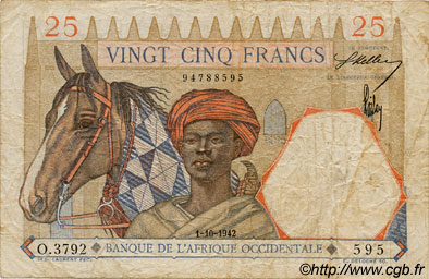 25 Francs FRENCH WEST AFRICA  1942 P.27 BC