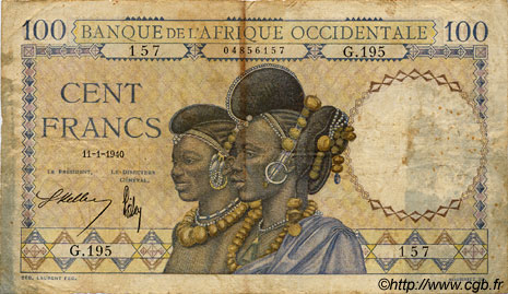 100 Francs FRENCH WEST AFRICA  1940 P.23 RC