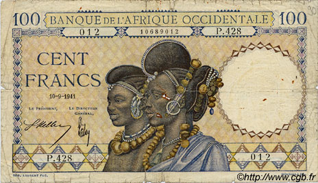 100 Francs FRENCH WEST AFRICA  1941 P.23 G
