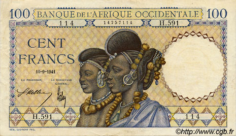 100 Francs FRENCH WEST AFRICA  1941 P.23 SPL