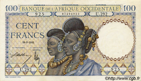 100 Francs FRENCH WEST AFRICA (1895-1958)  1941 P.23 UNC-